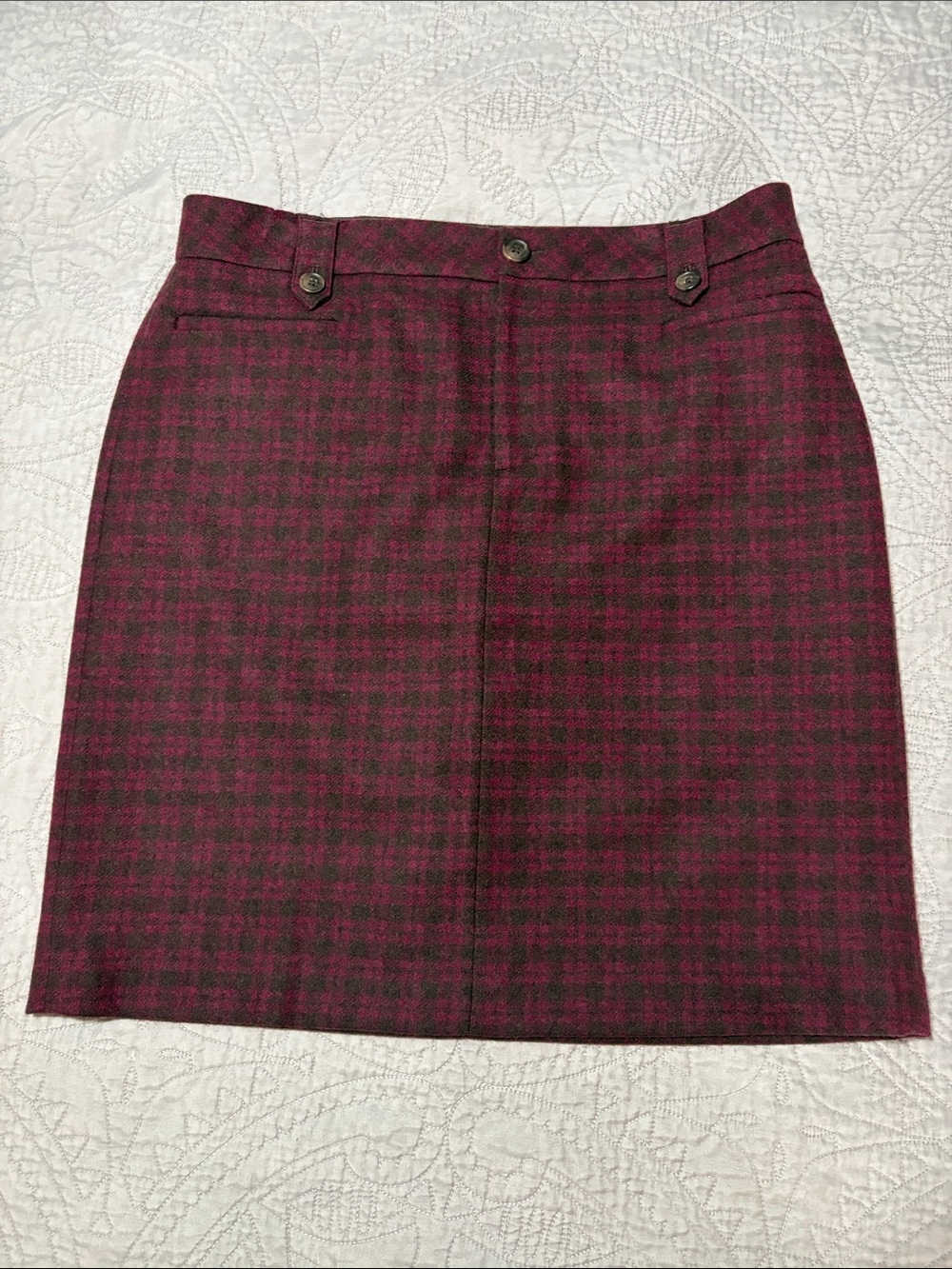 Burgundy and Charcoal Plaid Pencil Skirt, sz 12T